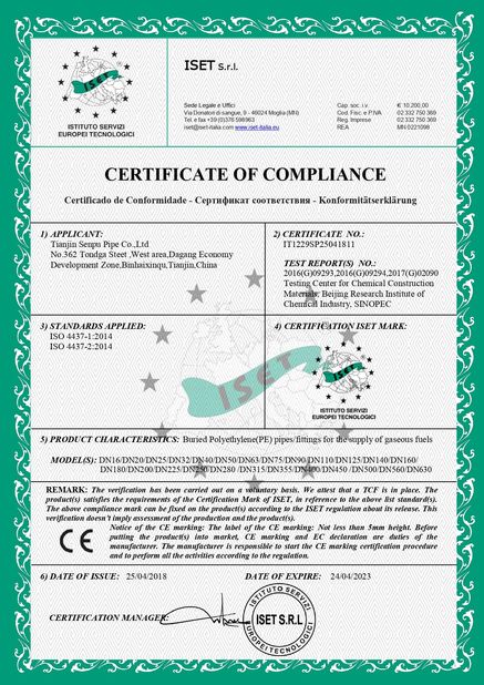 China Sichuan Senpu Pipe Co., Ltd. Certification